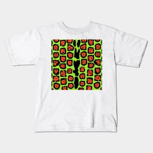 Jaguar Pattern in Orange Papaya on Lime Green Kids T-Shirt